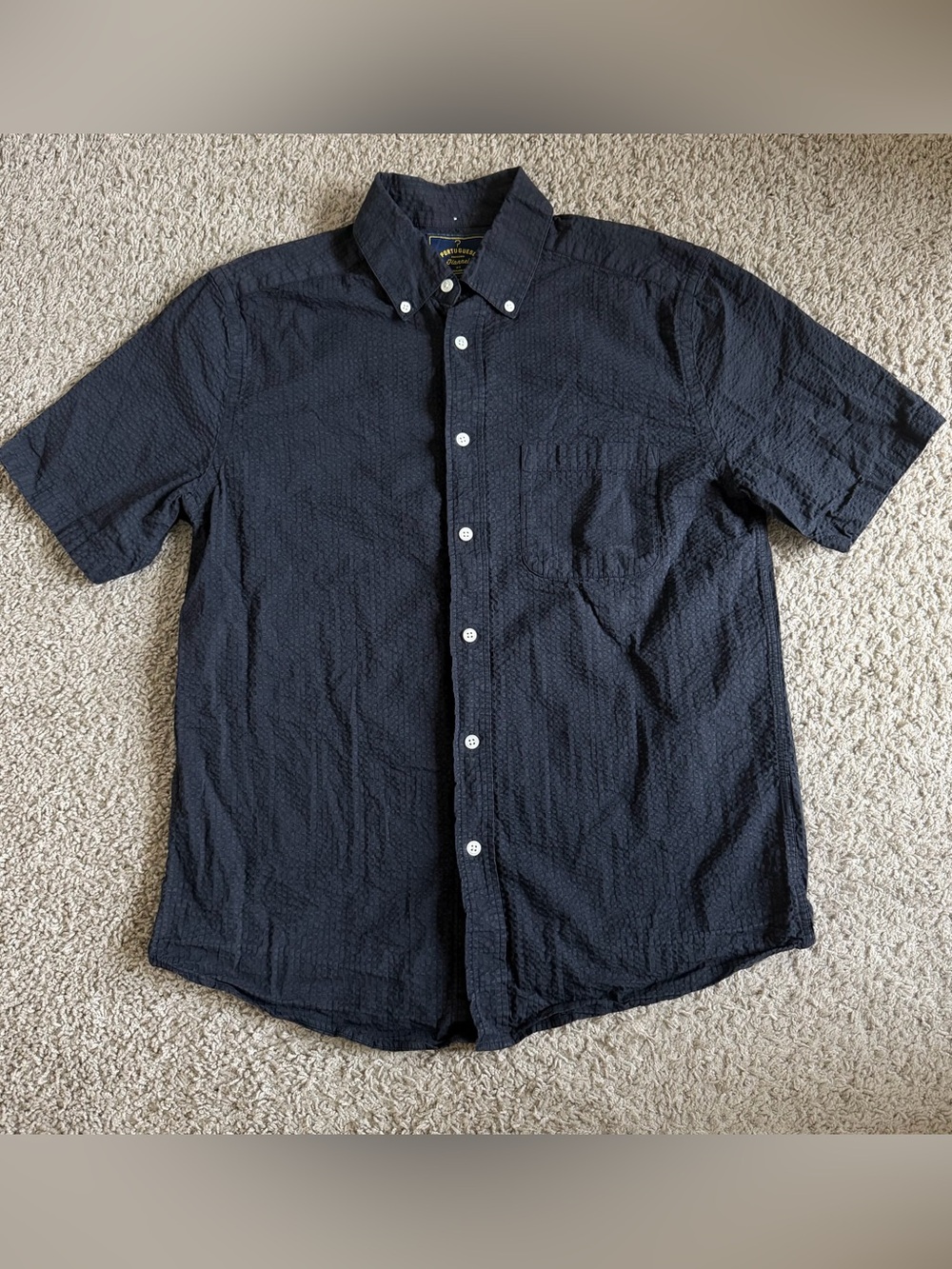 Portuguese Flannel Atlantico Camp Collar Seersucker Short Sleeve Button Up Shirt